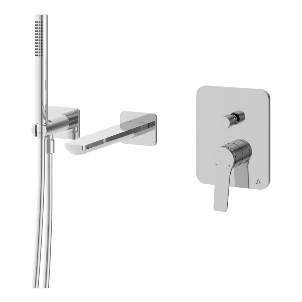 Flexible shower mixer with digital controls and wall-mounted panel for modern bathroom installations.