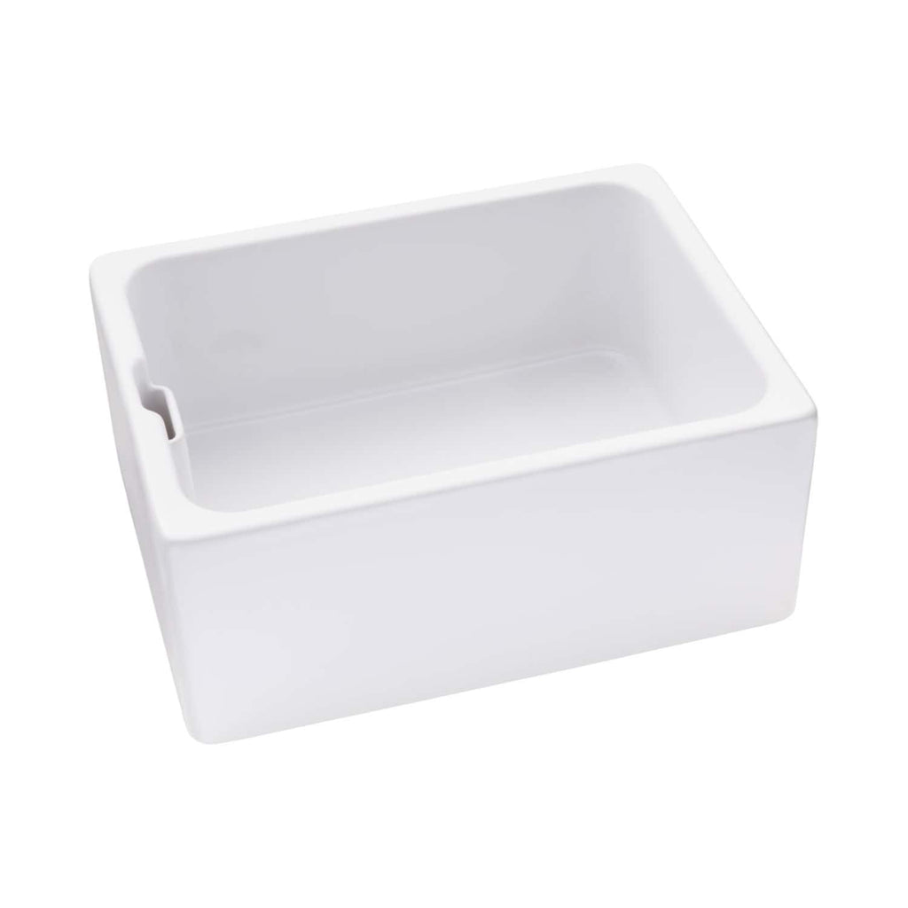 Compact white ceramic bathroom sink with clean lines and a modern rectangular design, ideal for contemporary bathroom fixtures and space-saving installations.