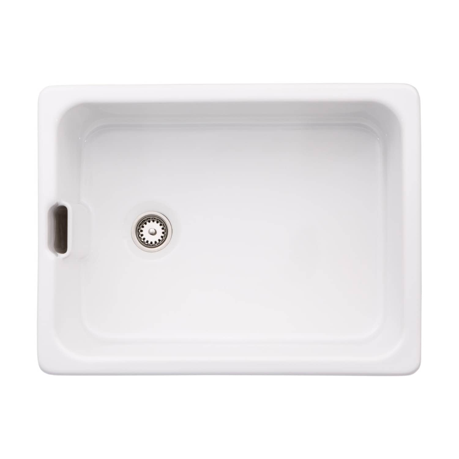 Sleek white kitchen sink with integrated drain and practical overflow outlet, designed for modern kitchens and plumbing efficiency. Perfect for easy cleaning and durable daily use.