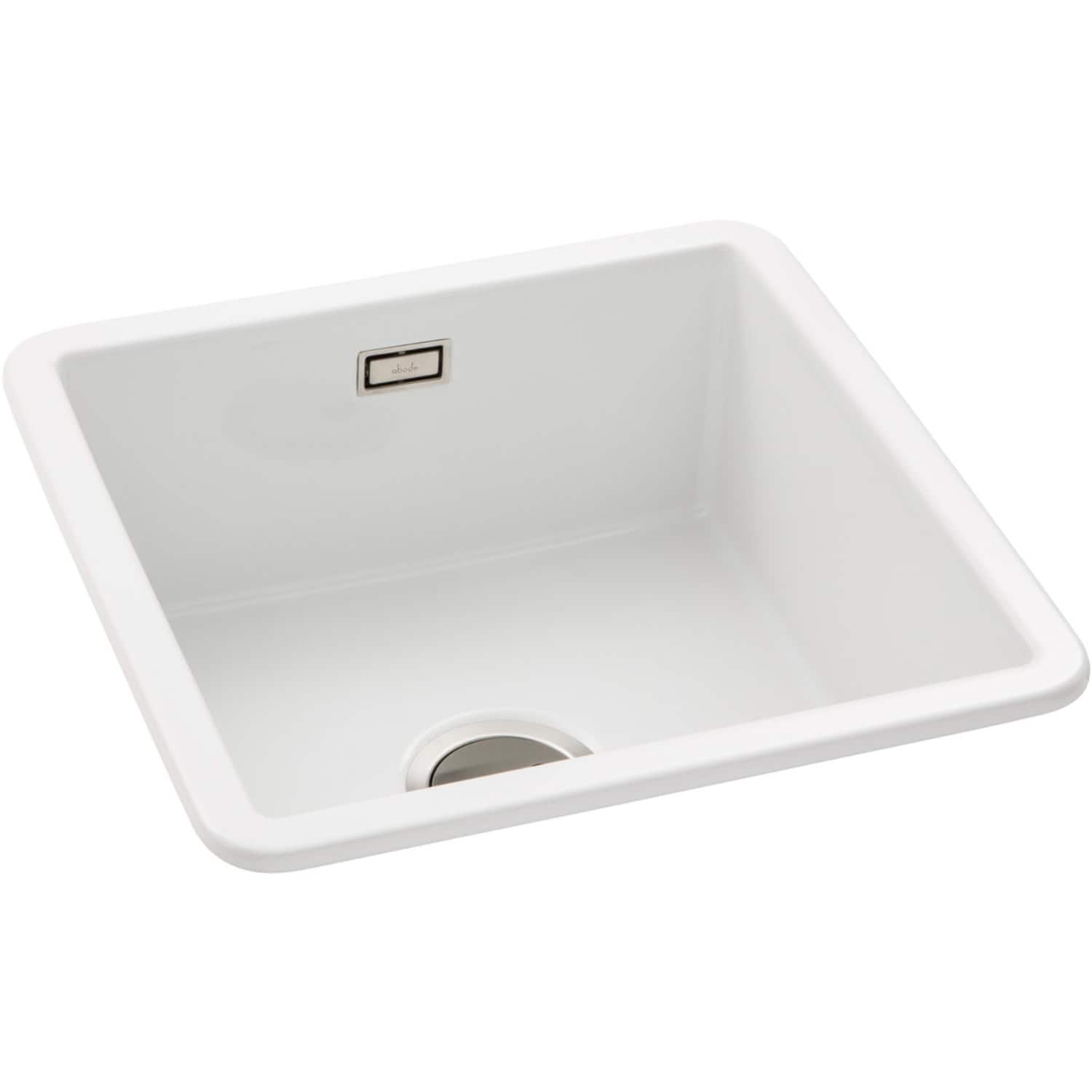 Sleek white kitchen sink with built-in drain and modern design, ideal for contemporary bathroom or kitchen renovation projects. Perfect for scratch-resistant and easy-to-clean surfaces.