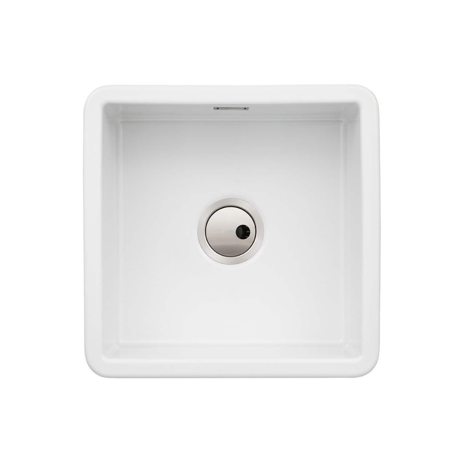 Modern white kitchen sink with sleek design and stainless steel drain, perfect for contemporary bathrooms and kitchens. Crafted for durability and style.
