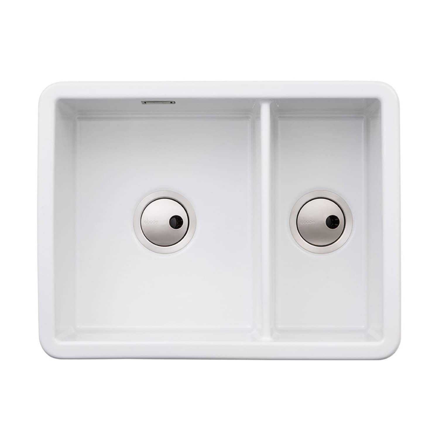 Modern double-basin white kitchen sink with undermount installation, durable ceramic material, and sleek design for contemporary bathrooms and kitchens.