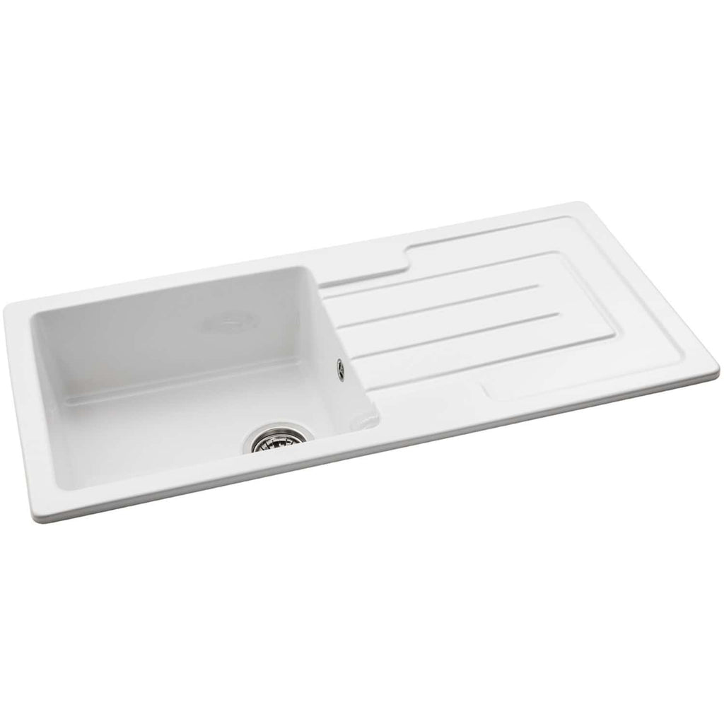 Stainless steel kitchen sink with integrated drainer, modern design, ideal for contemporary kitchens from Bubly Bathrooms.