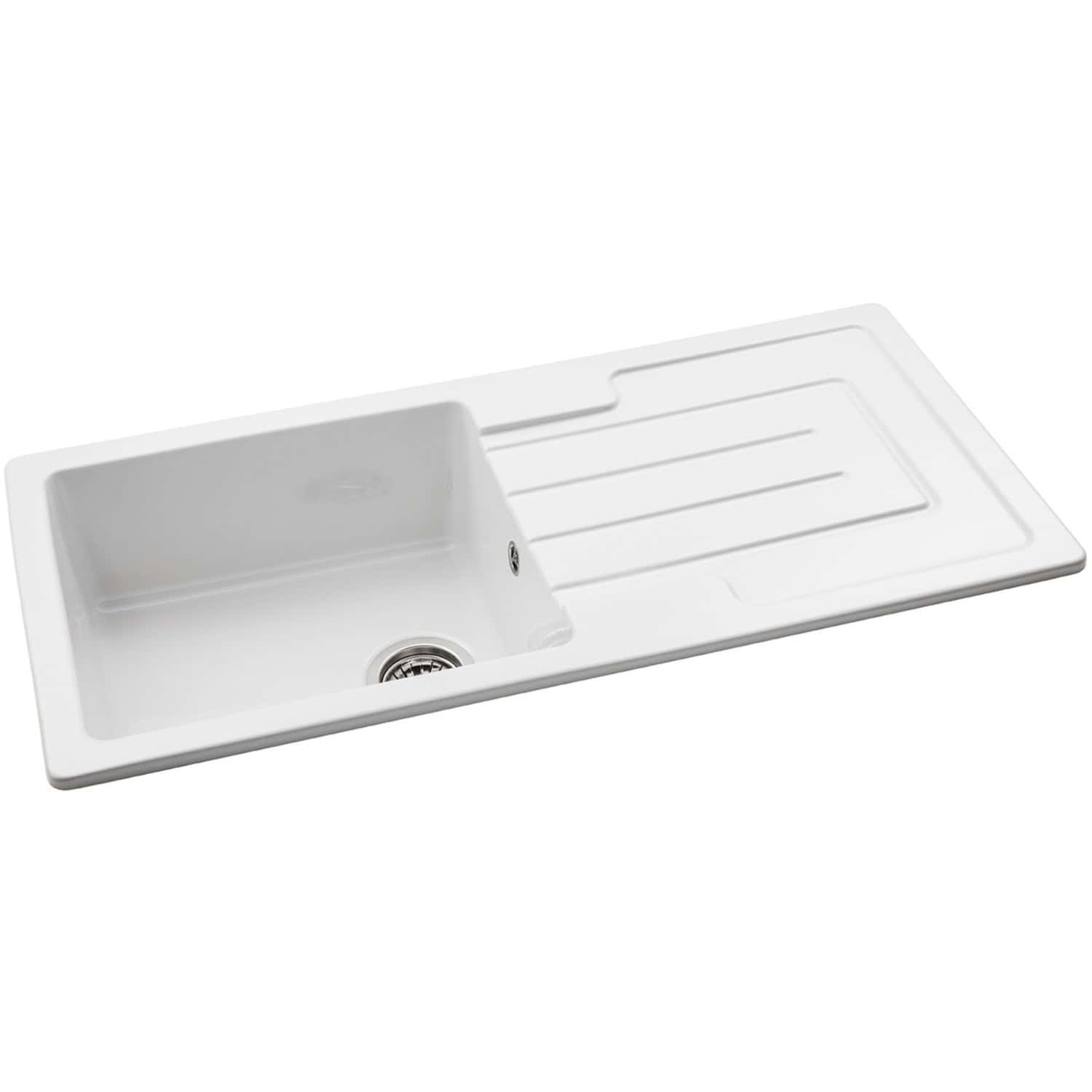 Stainless steel kitchen sink with integrated drainer, modern design, ideal for contemporary kitchens from Bubly Bathrooms.