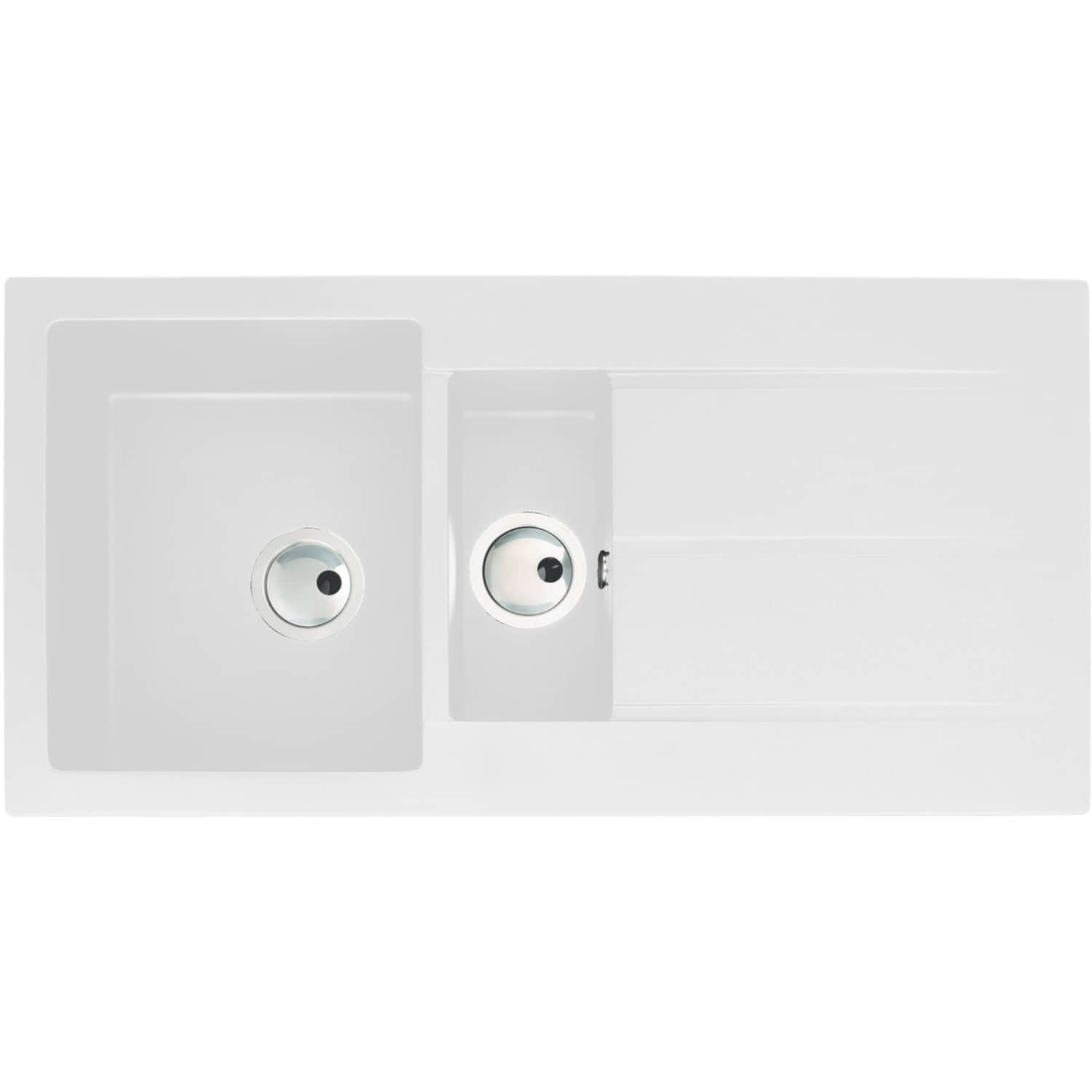 Light grey double kitchen sink with integrated drainers, modern design, and sleek finish for contemporary bathrooms or kitchens. Suitable for stylish, functional household spaces.
