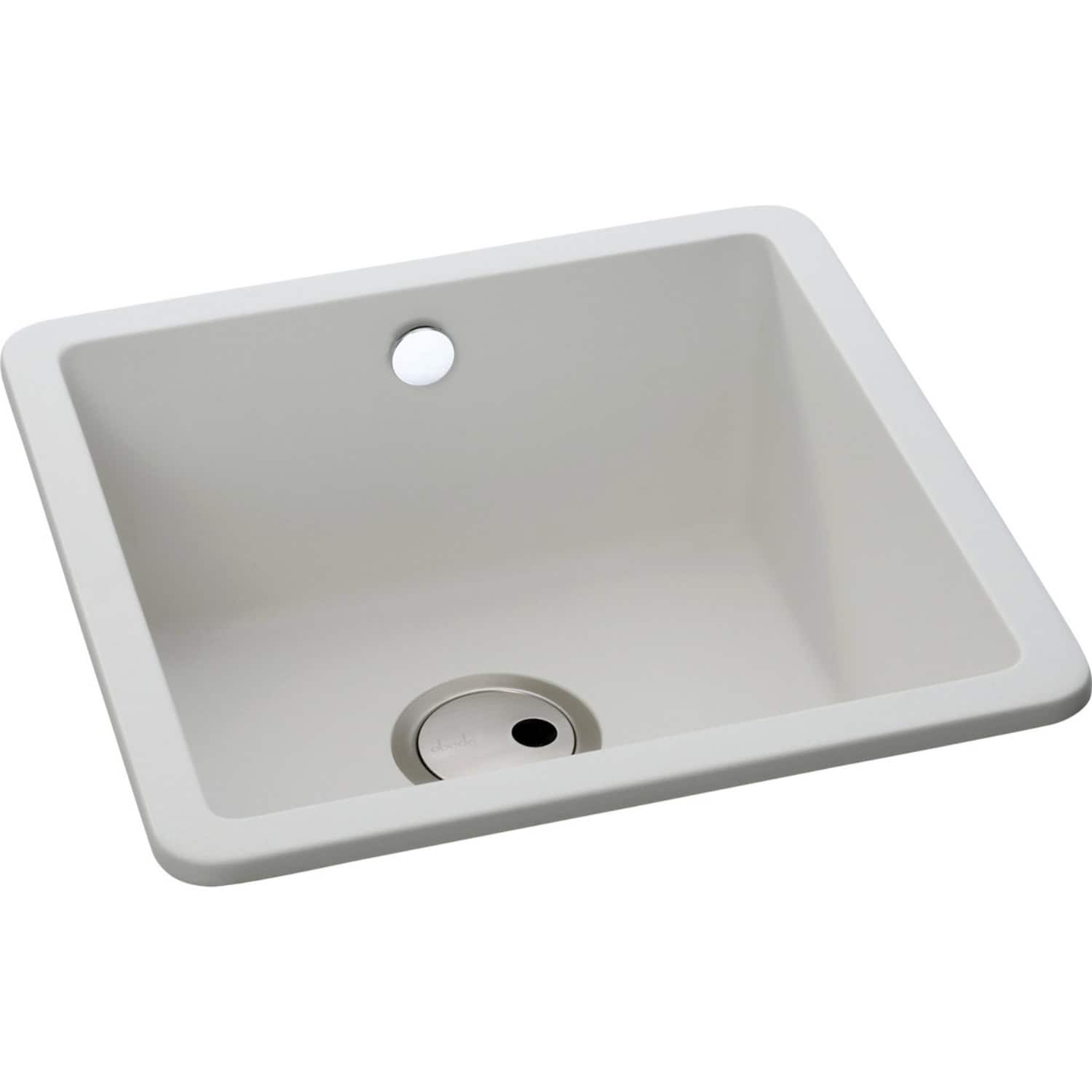 Smooth white kitchen sink with modern design, durable ceramic material, single basin, and integrated overflow drain, ideal for bathroom or kitchen renovations.