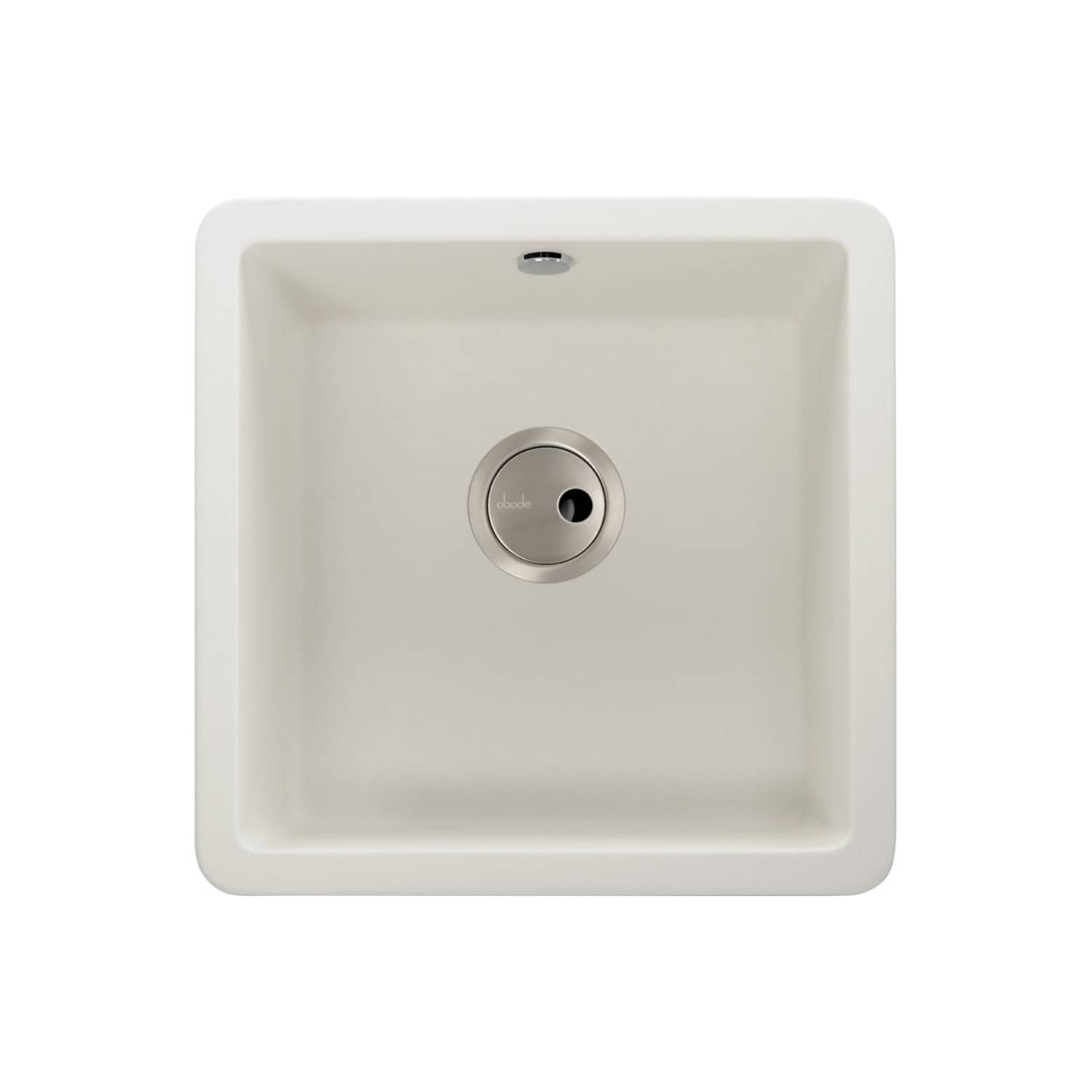 Squared white inset kitchen sink with stainless steel drainer and overflow, designed for modern bathroom or kitchen use.