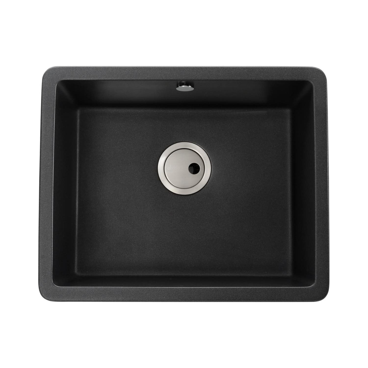 Sleek black undermount kitchen sink with stainless steel drain, ideal for modern bathrooms and kitchens, featuring durable construction and easy-to-clean surface.