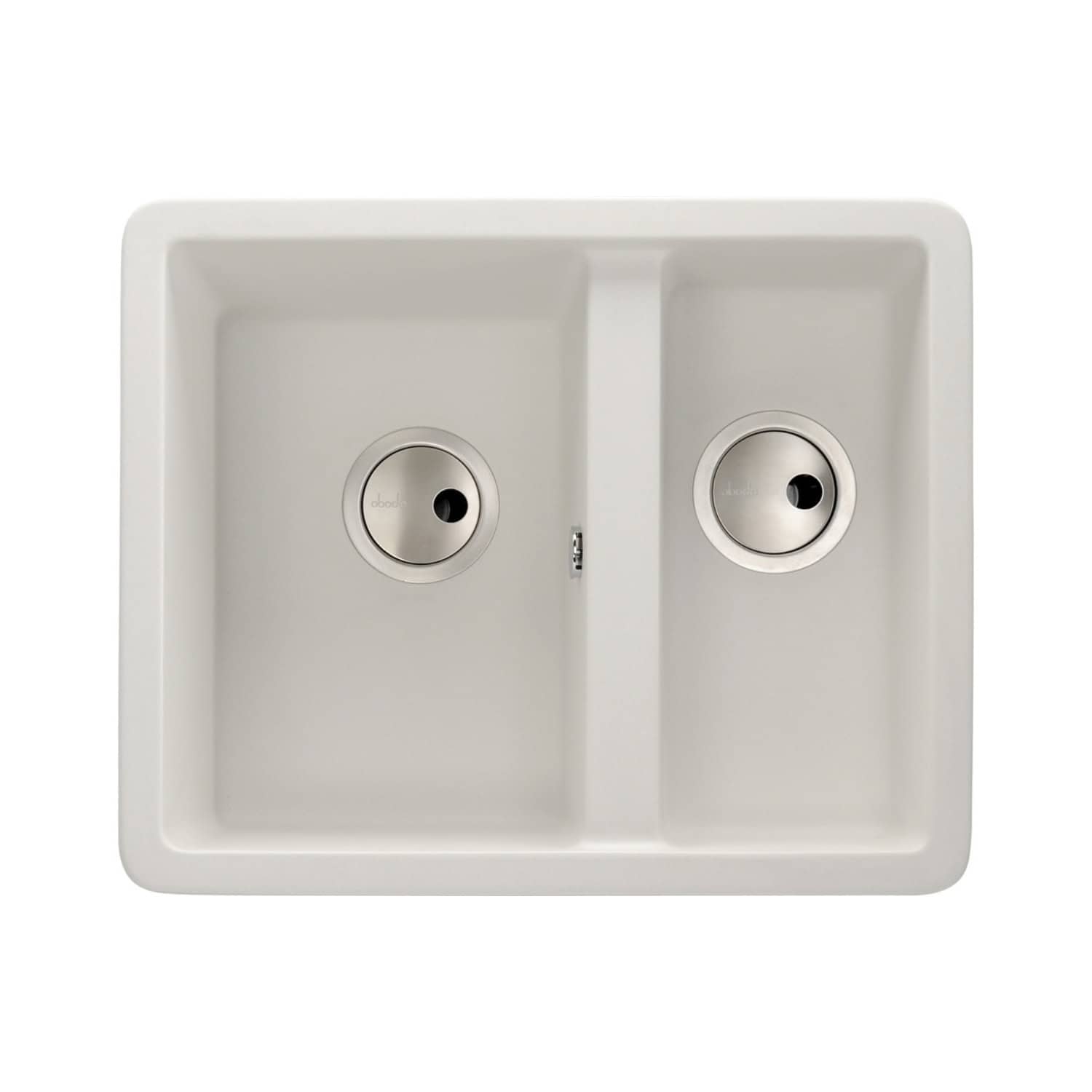Stainless steel double kitchen sink with integrated drain holes, modern design, ideal for contemporary bathroom or kitchen renovation projects.