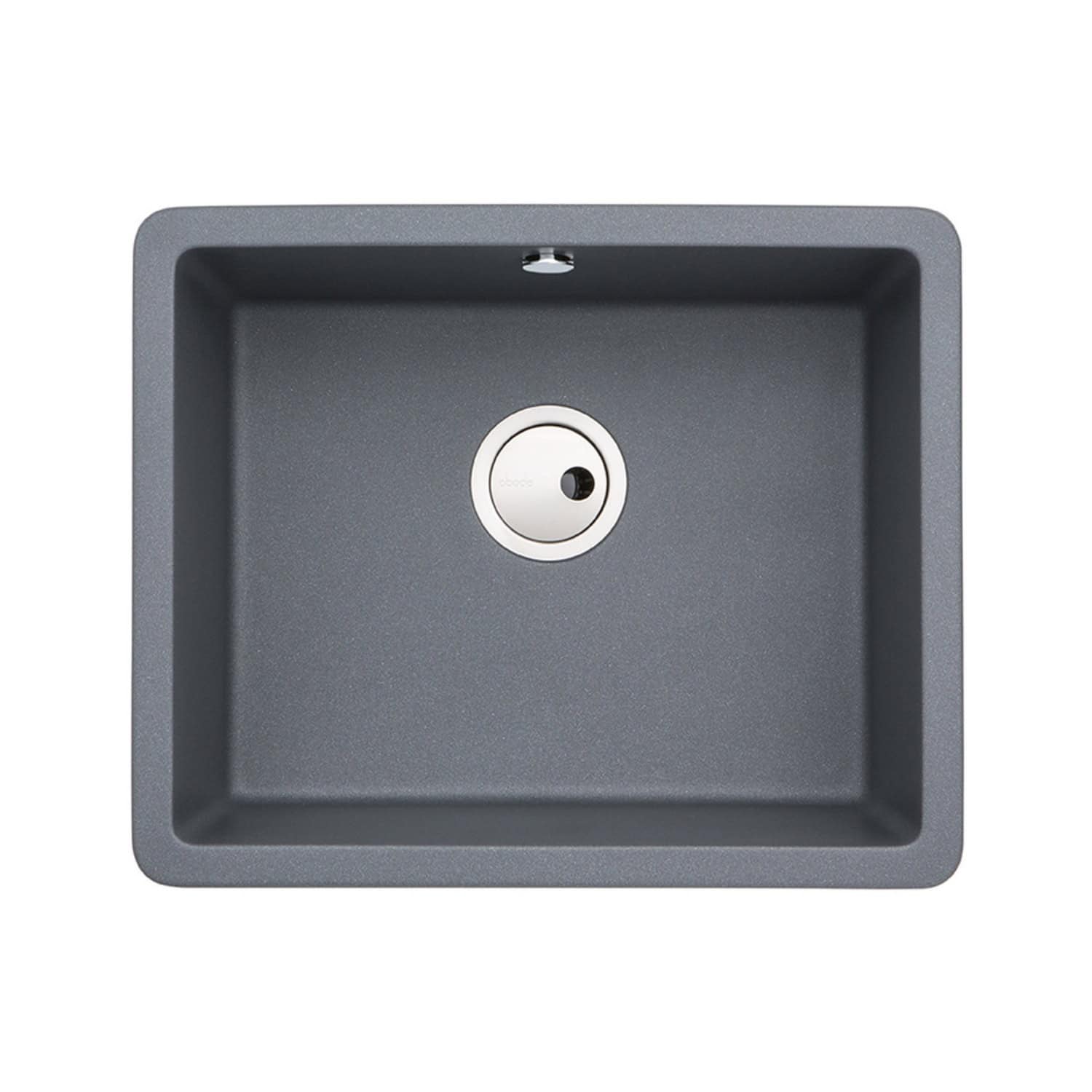 Sleek grey kitchen or bathroom sink with modern design, durable composite material, single basin, and integrated drain in a minimalist style. Ideal for contemporary kitchens and bathrooms.