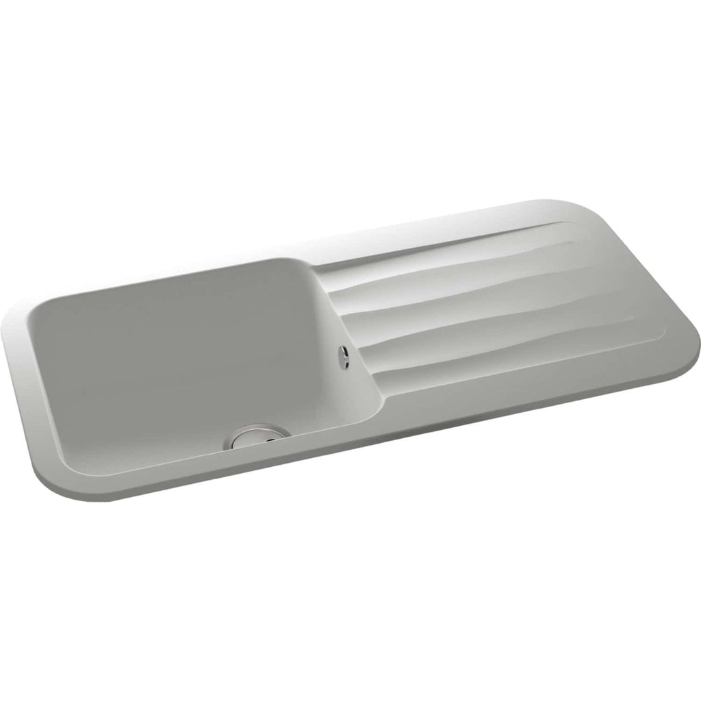 Light grey kitchen sink with integrated draining board, modern and sleek design, ideal for contemporary bathrooms and kitchens, enhances functionality and style in home spaces.