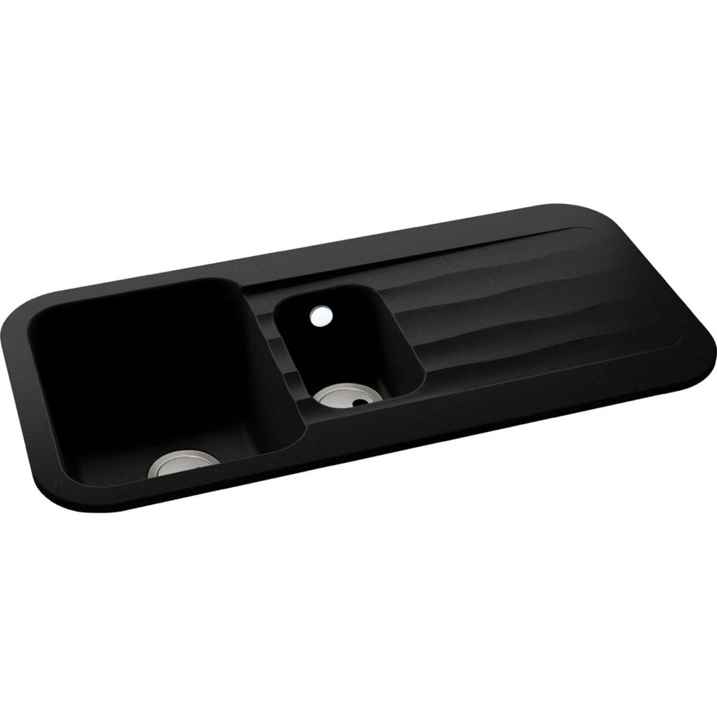 High-quality black kitchen sink with dual basins and drainage area, ideal for modern bathroom or kitchen renovation projects. Durable, sleek, and easy to install.