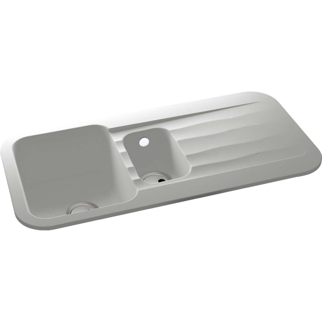Double bowl stainless steel kitchen sink with drainer and modern design, perfect for contemporary bathrooms and kitchens. Durable, easy to clean and resistant to corrosion, suitable for home renovation projects.