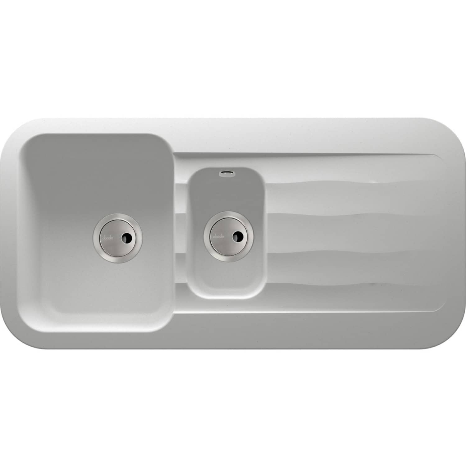Sleek white kitchen sink with dual basins and modern design, perfect for contemporary bathrooms and kitchens, offering style and functionality.