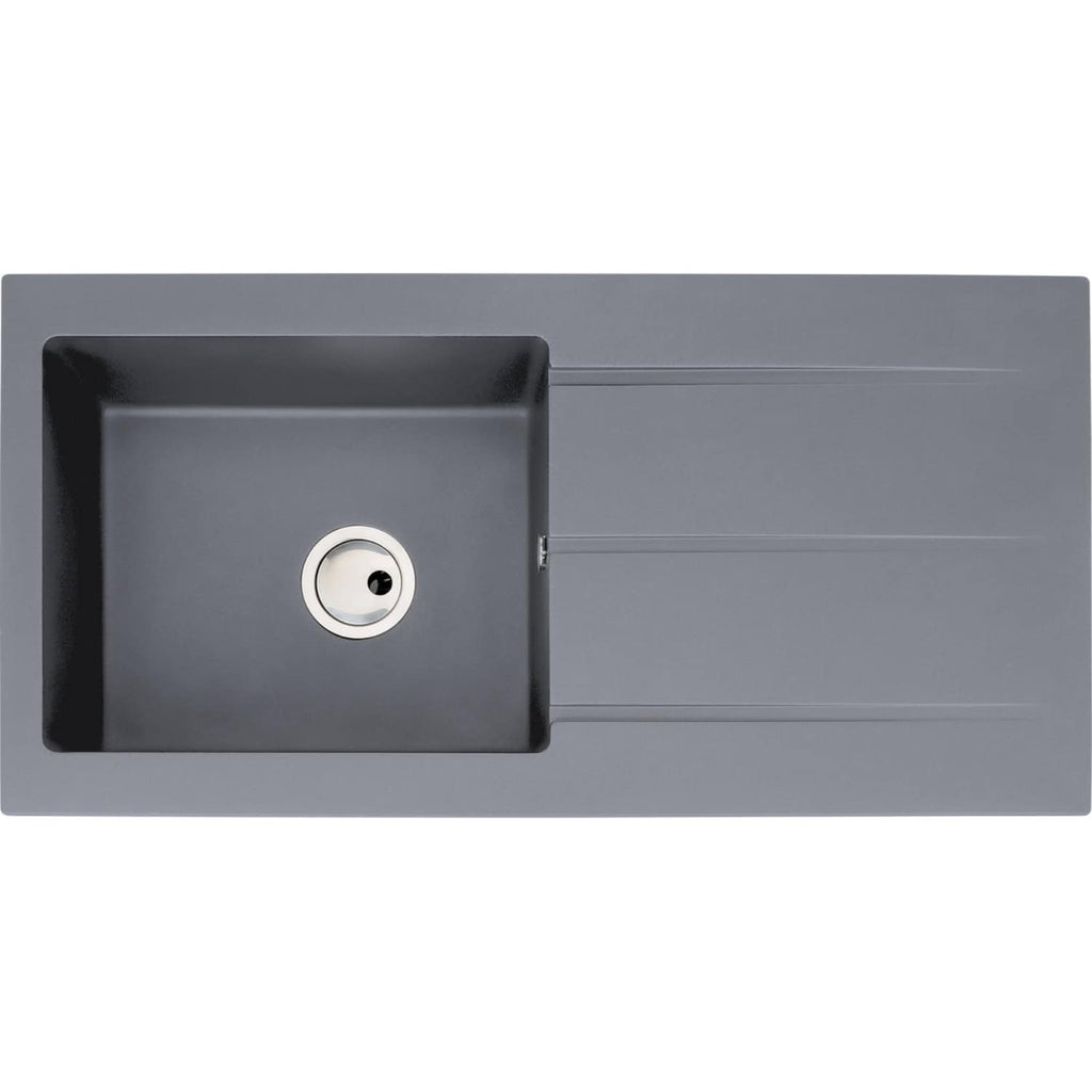 Sinksupply grey undermount kitchen sink with integrated draining board, modern stainless steel design for contemporary bathrooms and kitchens.