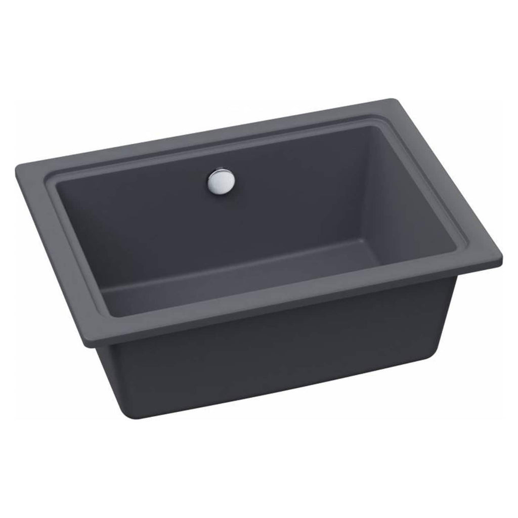 Bright grey kitchen sink with integrated overhang and single drain hole, ideal for modern bathroom or kitchen renovation projects. Durable material suitable for everyday use.