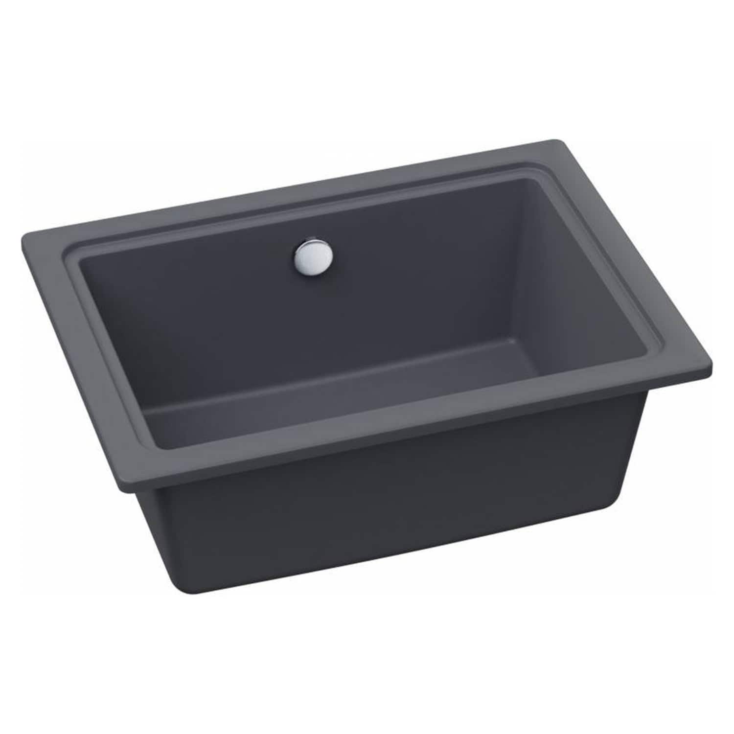 Bright grey kitchen sink with integrated overhang and single drain hole, ideal for modern bathroom or kitchen renovation projects. Durable material suitable for everyday use.