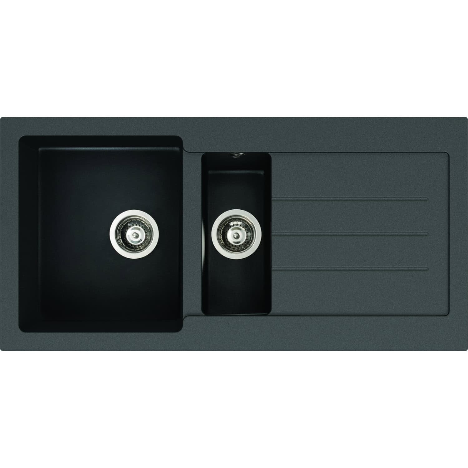 Silikon spüle mit zweibeck top maßküche in schwarzem edelstahl, langlebig und modern für elegante Küchen.