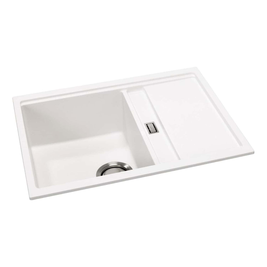 Stainless steel kitchen sink with integrated draining board, modern design, and durable construction for bathroom or kitchen renovations.