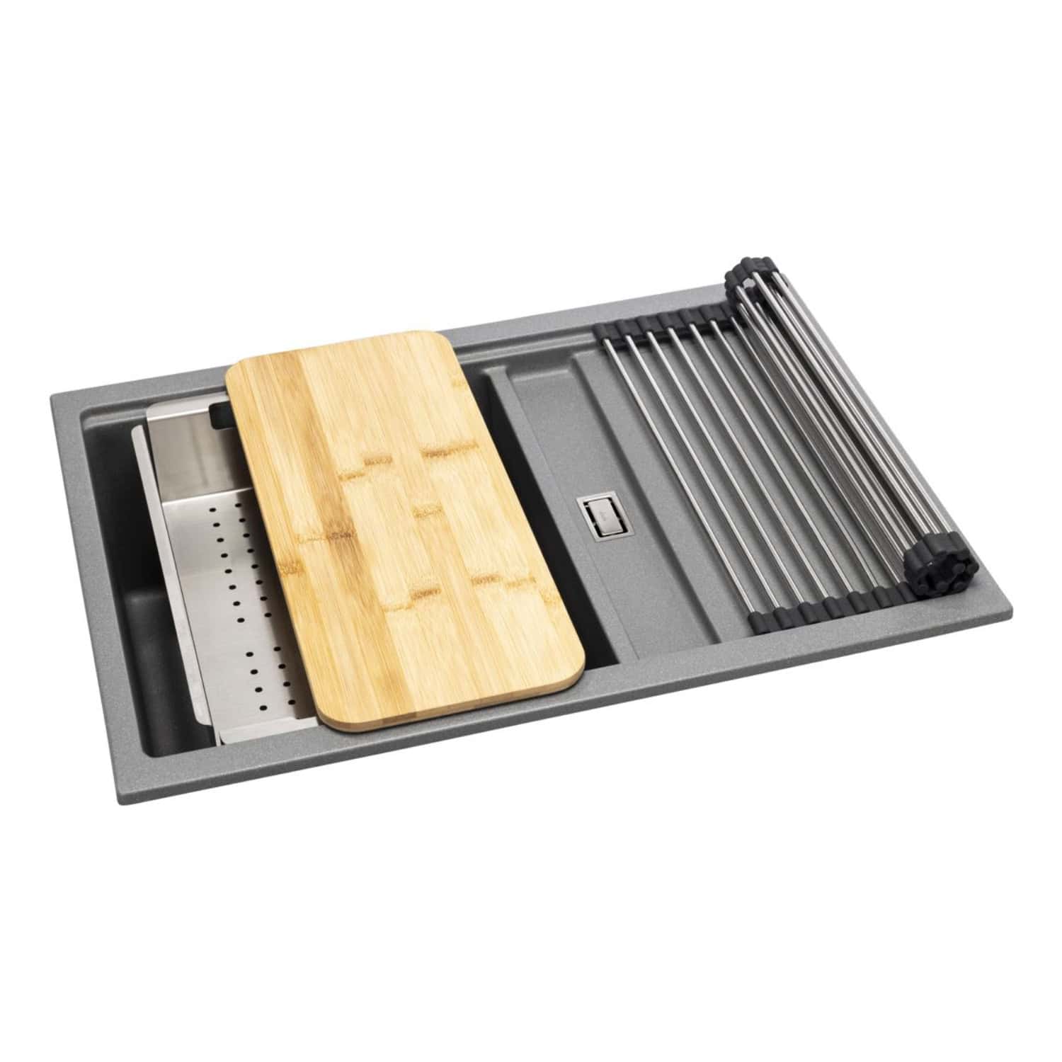 Stainless steel kitchen slicer with adjustable blades, bamboo cutting board, and multi-blade julienne peeler, ideal for preparing vegetables and fruits efficiently and safely.