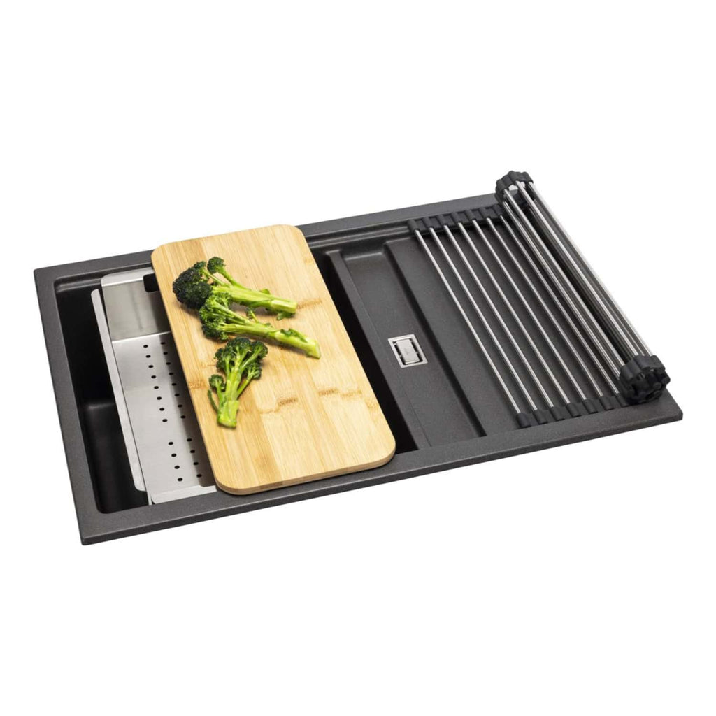 Chopping board with broccoli on a modern anti-slip kitchen knife sharpener, showcasing kitchen tools and food prep essentials.