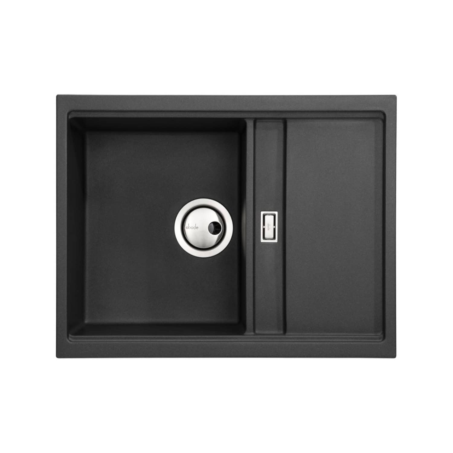 S Black undermount kitchen sink with integrated drainer and stainless steel tap hole, ideal for modern bathrooms and kitchens. Durable composite material with sleek design.