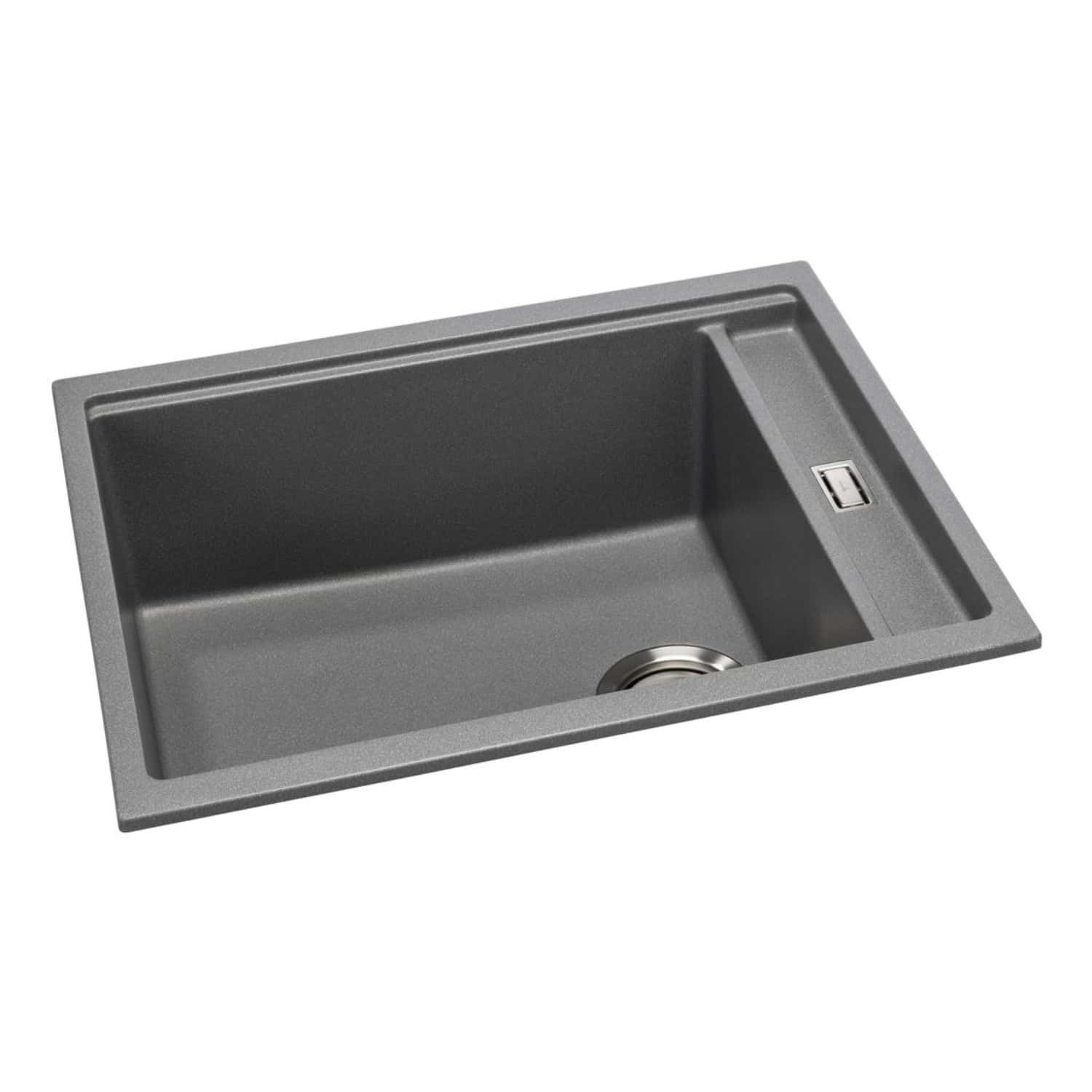 Stainless steel undermount kitchen sink with integrated drip tray, durable and modern design, ideal for contemporary bathroom and kitchen renovation projects. Recessed drain and built-in overflow for efficient draining.