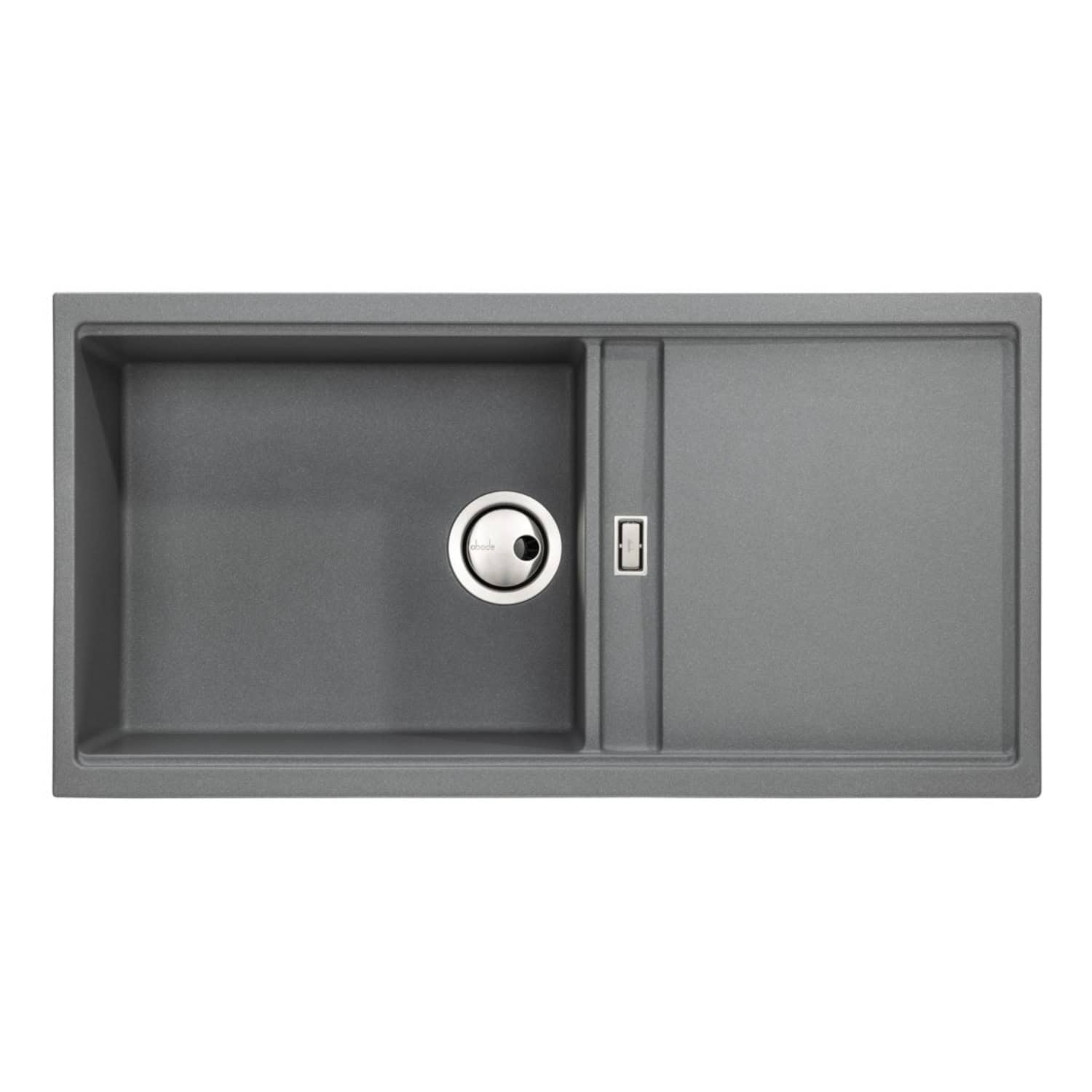 Modern grey kitchen sink with integrated drainer and stainless steel tap, perfect for stylish and functional bathroom or kitchen installations.