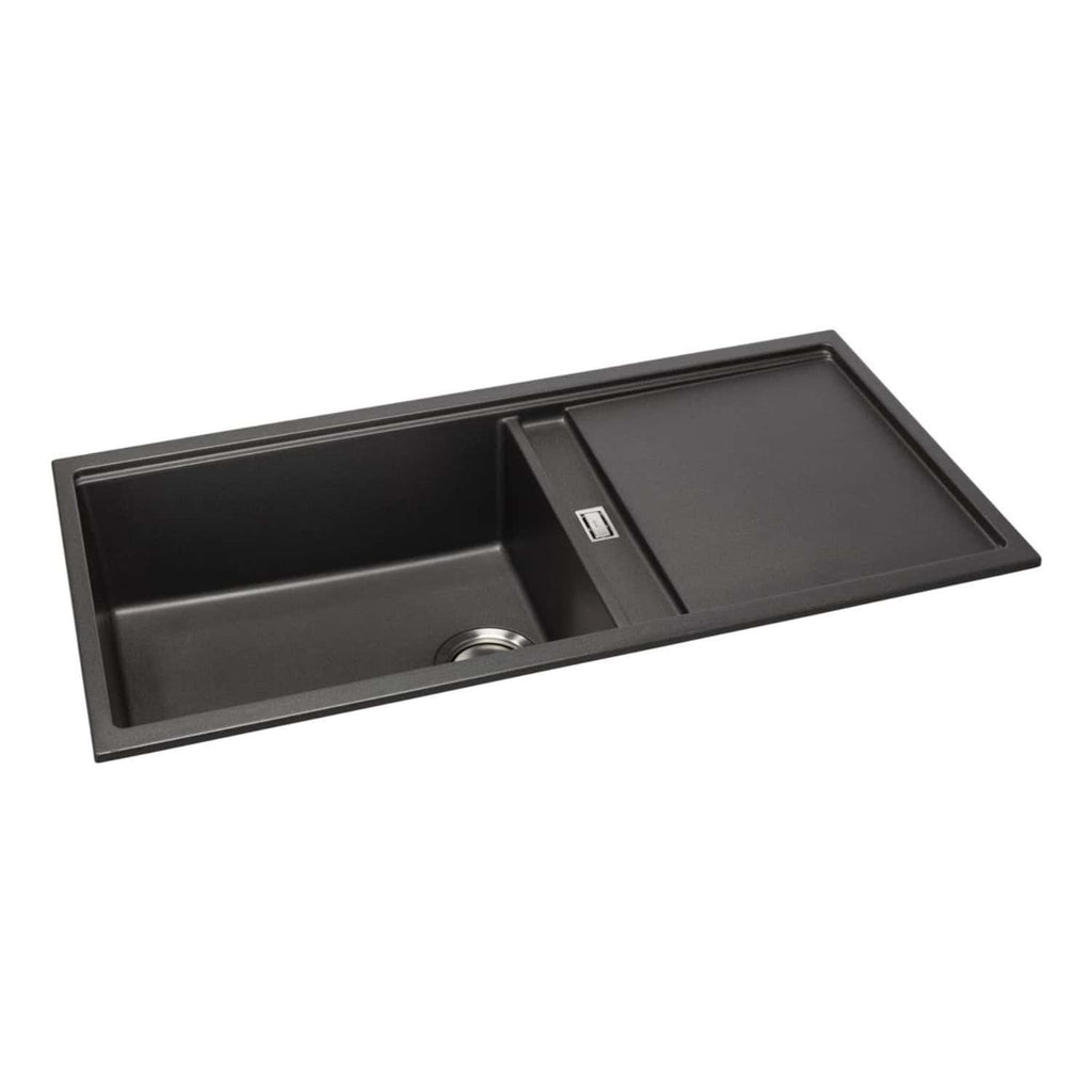 Sinks-Black single bowl kitchen sink with integrated draining board from Bubly Bathrooms for modern kitchen design. Durable stainless steel, sleek finish, perfect for contemporary kitchens.
