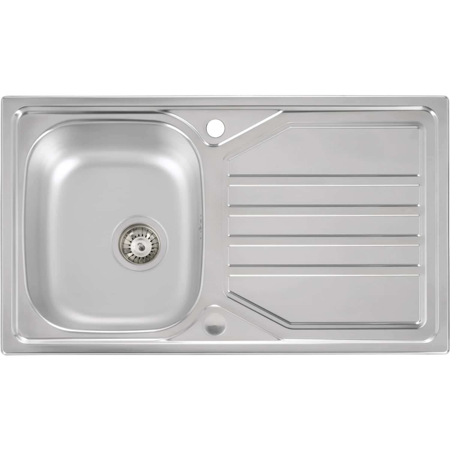 Stainless steel kitchen sink with drainer, modern design, and durable construction, perfect for contemporary bathrooms and kitchens. Installed with hygienic, easy-to-clean surfaces for efficient use.