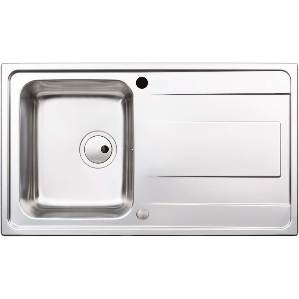Stainless steel kitchen sink with drainer, designed for modern bathroom or kitchen use, featuring a single bowl with a sleek, durable finish, and an integrated drainage area.