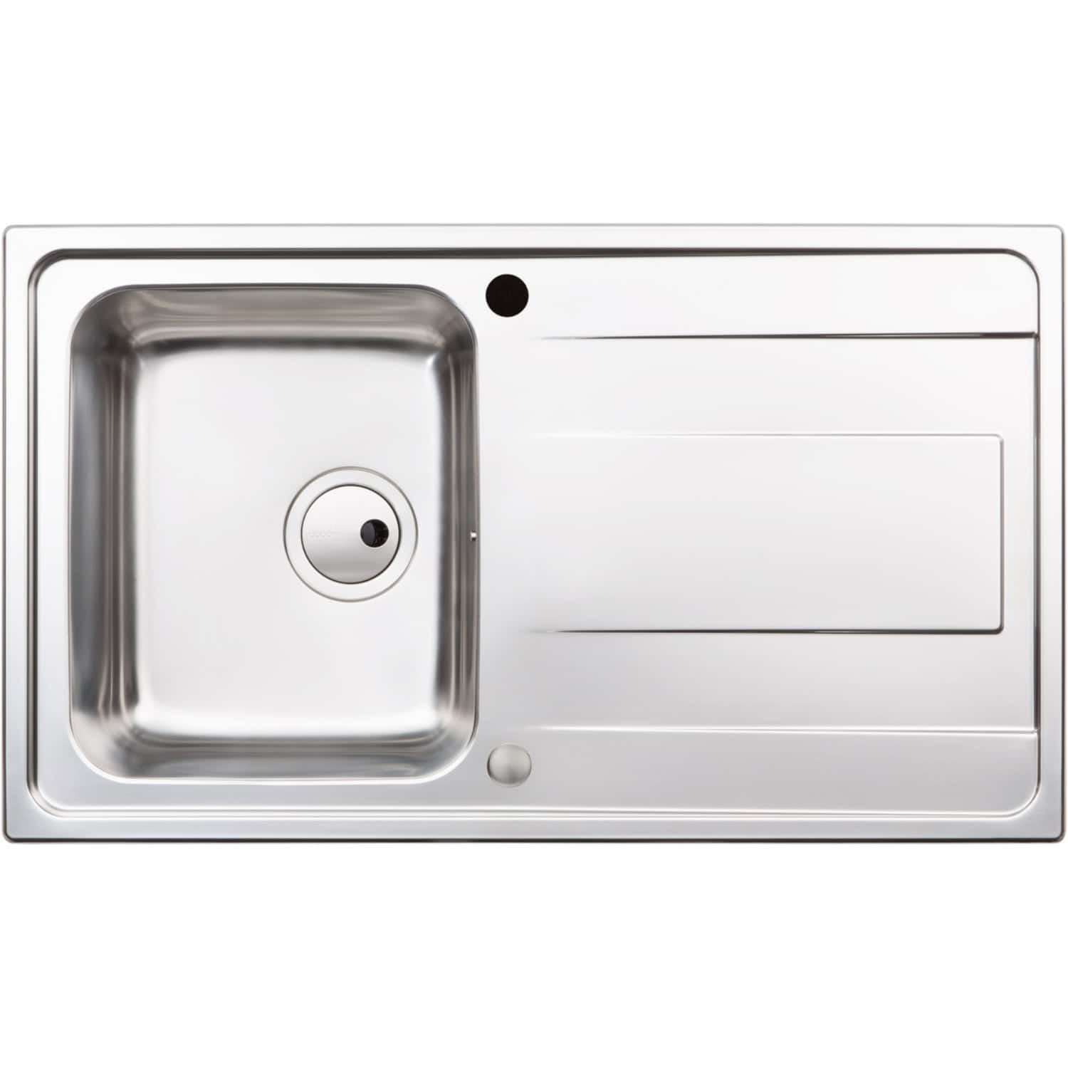 Stainless steel kitchen sink with drainer, designed for modern bathroom or kitchen use, featuring a single bowl with a sleek, durable finish, and an integrated drainage area.