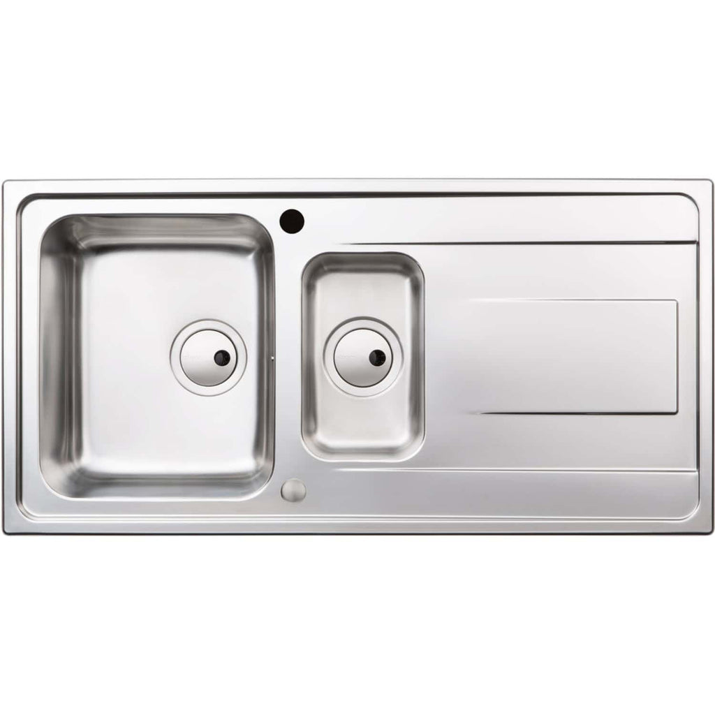 Stainless steel kitchen sink with two basins, modern design, and integrated drainage, ideal for contemporary bathroom or kitchen renovation projects.