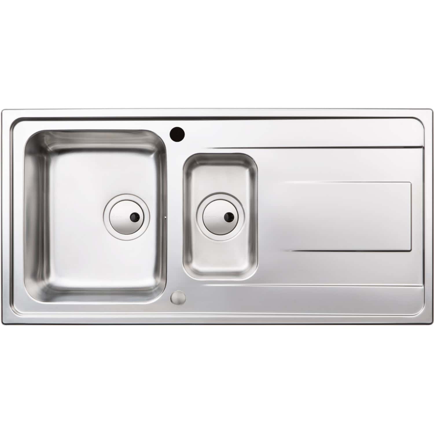 Stainless steel kitchen sink with two basins, modern design, and integrated drainage, ideal for contemporary bathroom or kitchen renovation projects.