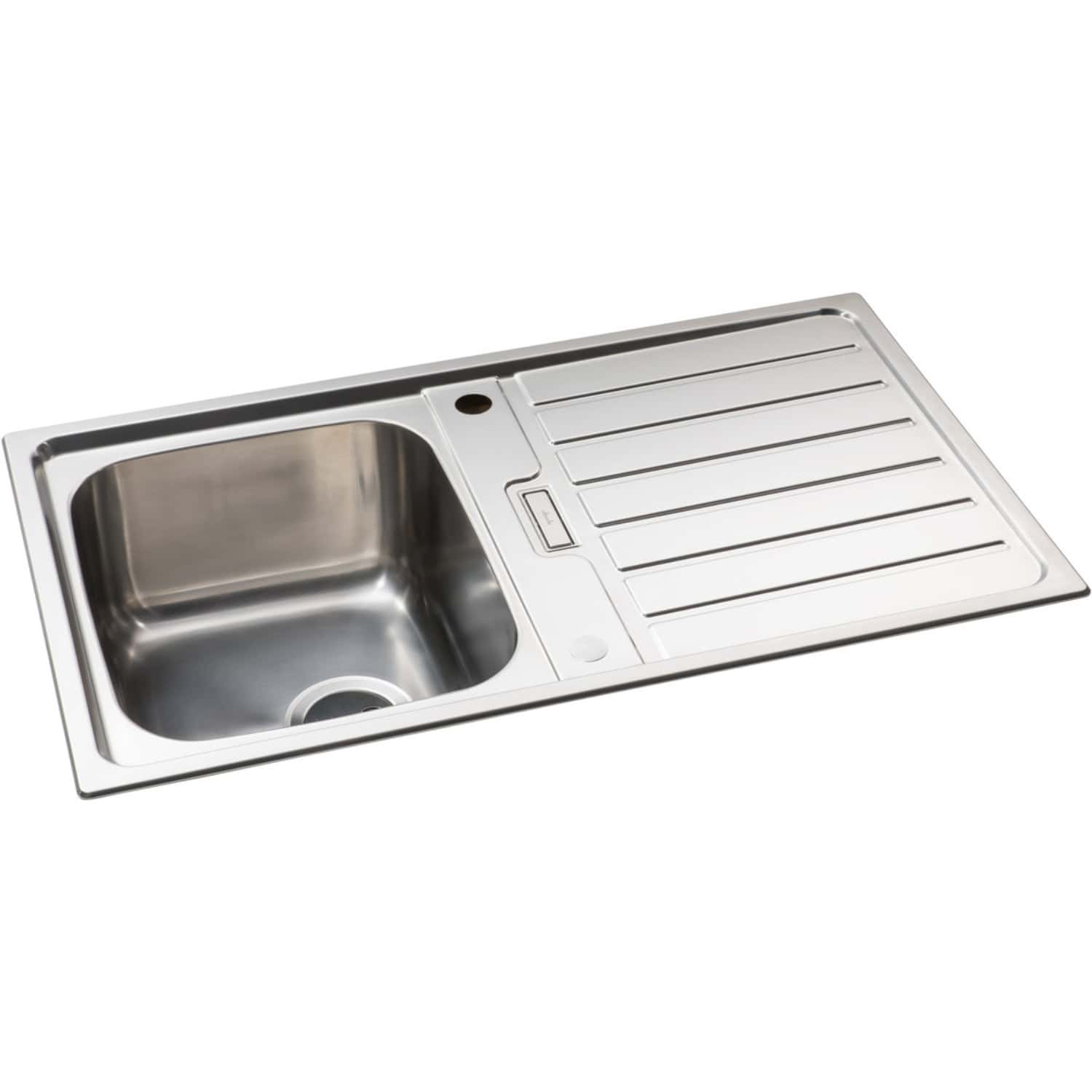 Stainless steel kitchen sink with built-in drainage and drainer, ideal for modern bathrooms and kitchens. Durable, easy to clean, perfect for plumbing installations.