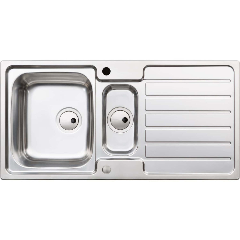 Stainless steel kitchen sink with double basin and drainer, ideal for modern bathroom or kitchen renovation. Durable, easy to clean, and designed for efficient water drainage. Perfect for plumbing upgrades.