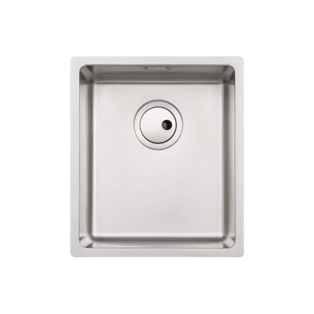 Polished stainless steel kitchen sink with single basin and round drain, suitable for modern bathroom or kitchen use. Durable, easy to clean, and designed for efficient water drainage.