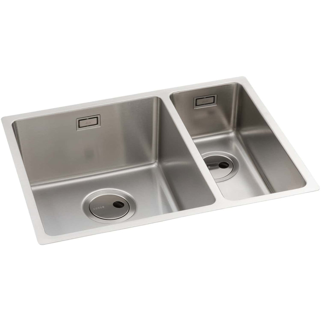 Stainless steel double kitchen sink with integrated draining boards, ideal for modern bathrooms and kitchens, offering durability and easy maintenance. Perfect for sleek, functional bathroom design.