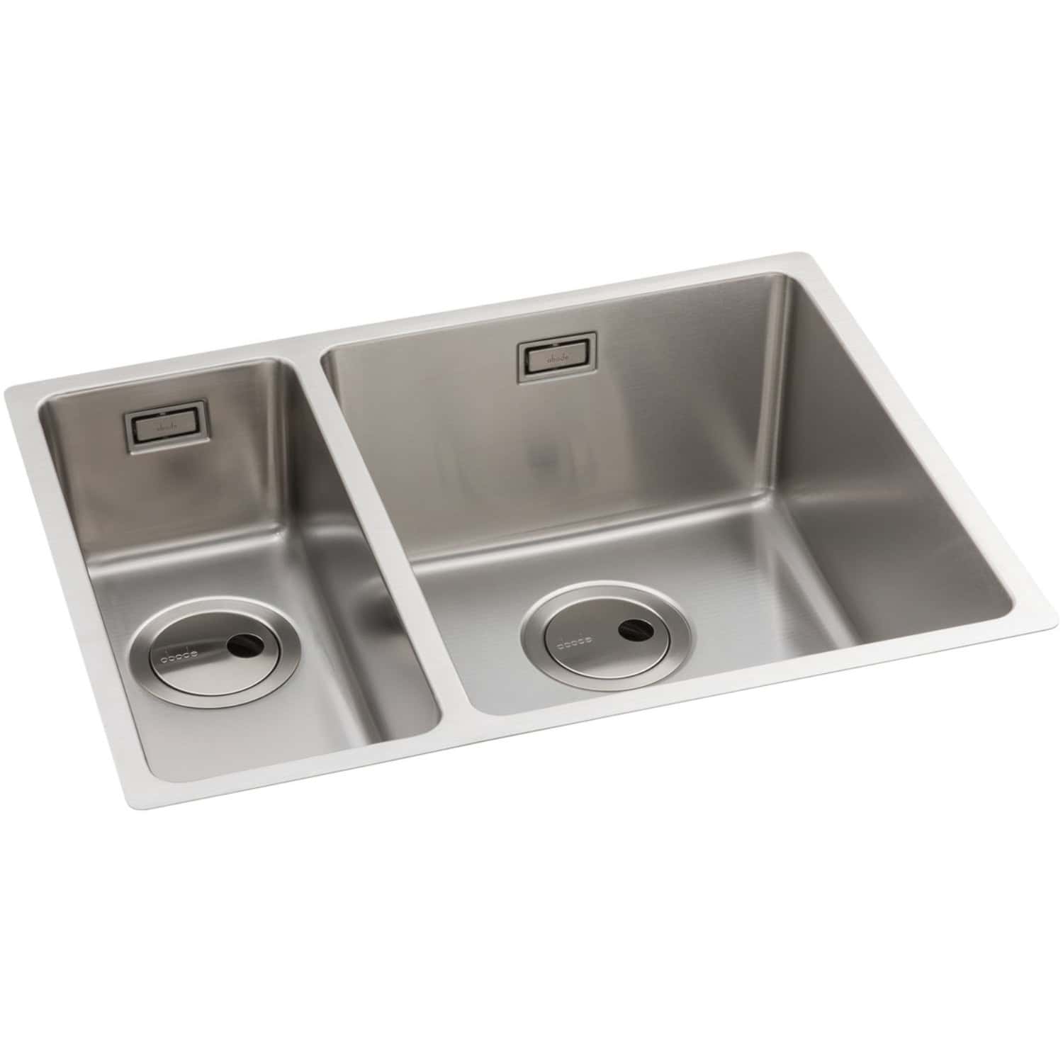 Stainless steel double kitchen sink with integrated drainage, ideal for modern kitchens and plumbing needs.