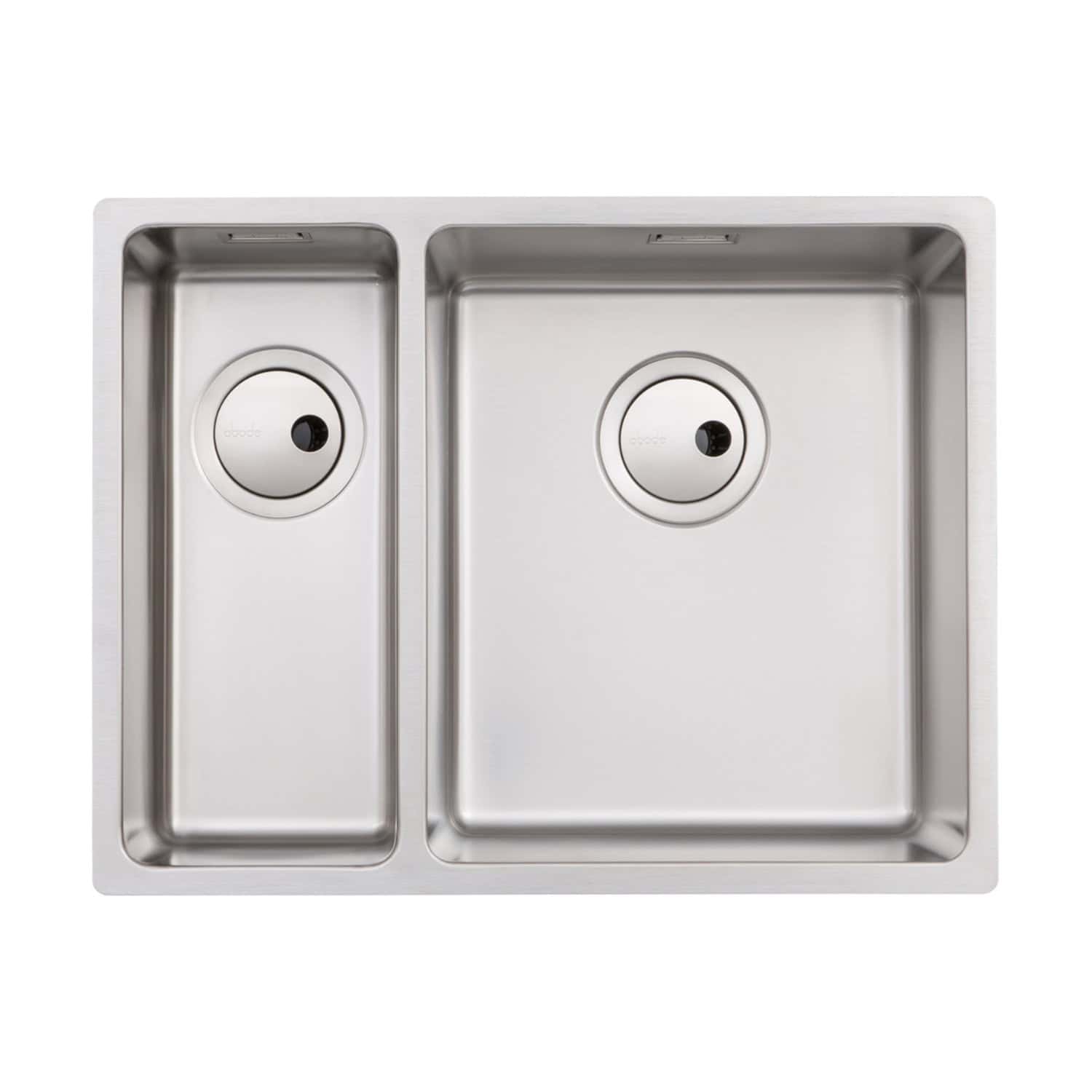 Stainless steel kitchen sink with dual basins, modern design, suitable for contemporary bathrooms and kitchens, durable and easy to clean.