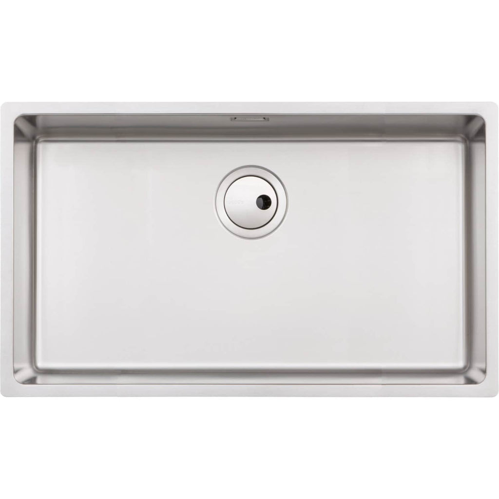 Stainless steel kitchen sink with single bowl and modern design, ideal for contemporary bathrooms and kitchens, featuring durable construction and easy-to-clean surface.