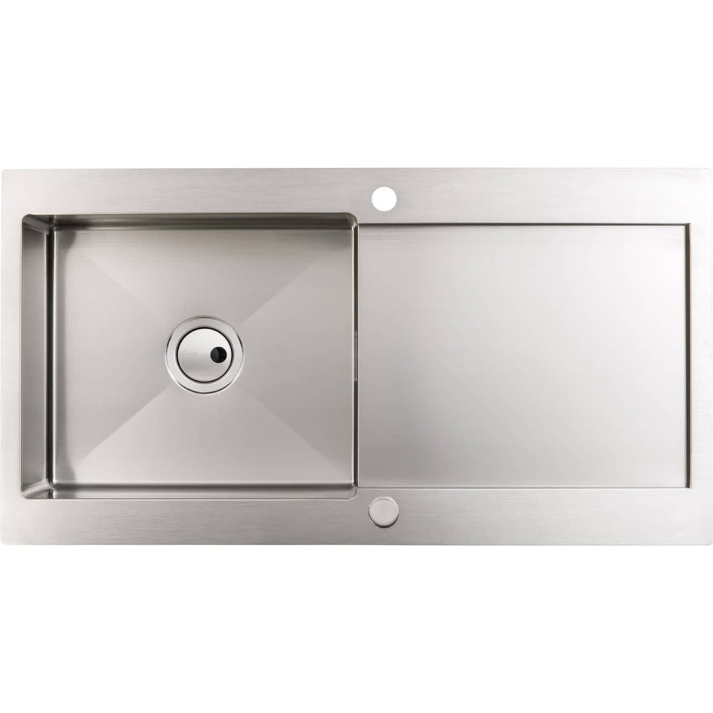 Sleek stainless steel kitchen sink with a large bowl and integrated draining board, ideal for modern bathrooms and kitchens. Durable design from Bubly Bathrooms, perfect for stylish and functional home renovation projects.