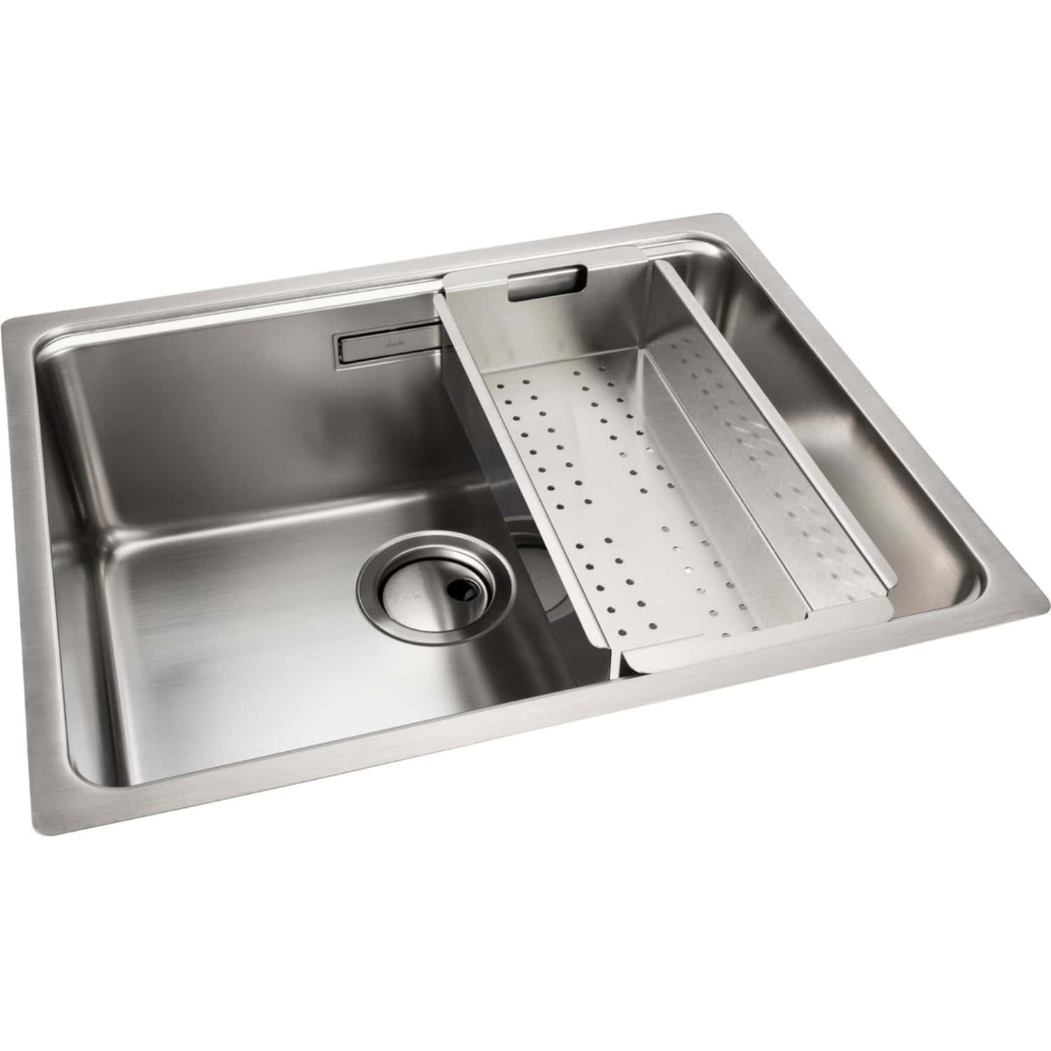 Stainless steel kitchen sink with integrated draining board, modern design, durable material, ideal for residential or commercial bathrooms, easy to clean and maintain.