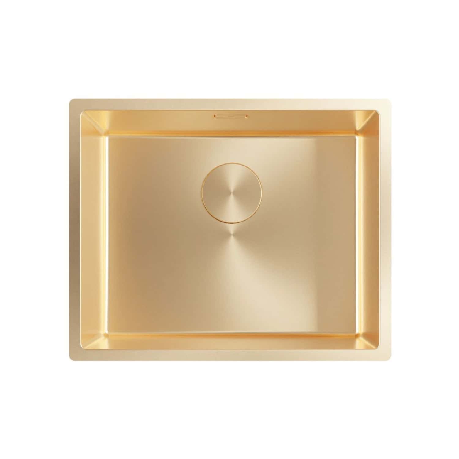 Shiny gold kitchen sink with modern design for luxurious bathroom or kitchen renovation.