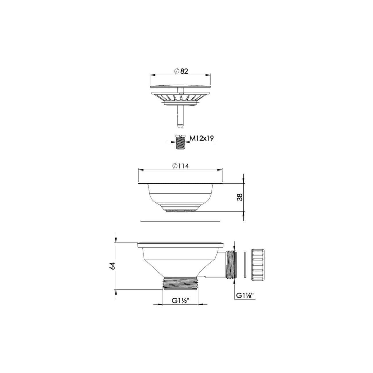 High-quality bathroom drain assembly with detailed technical drawing, featuring precise dimensions and installation specifications for optimal bathroom plumbing solutions.