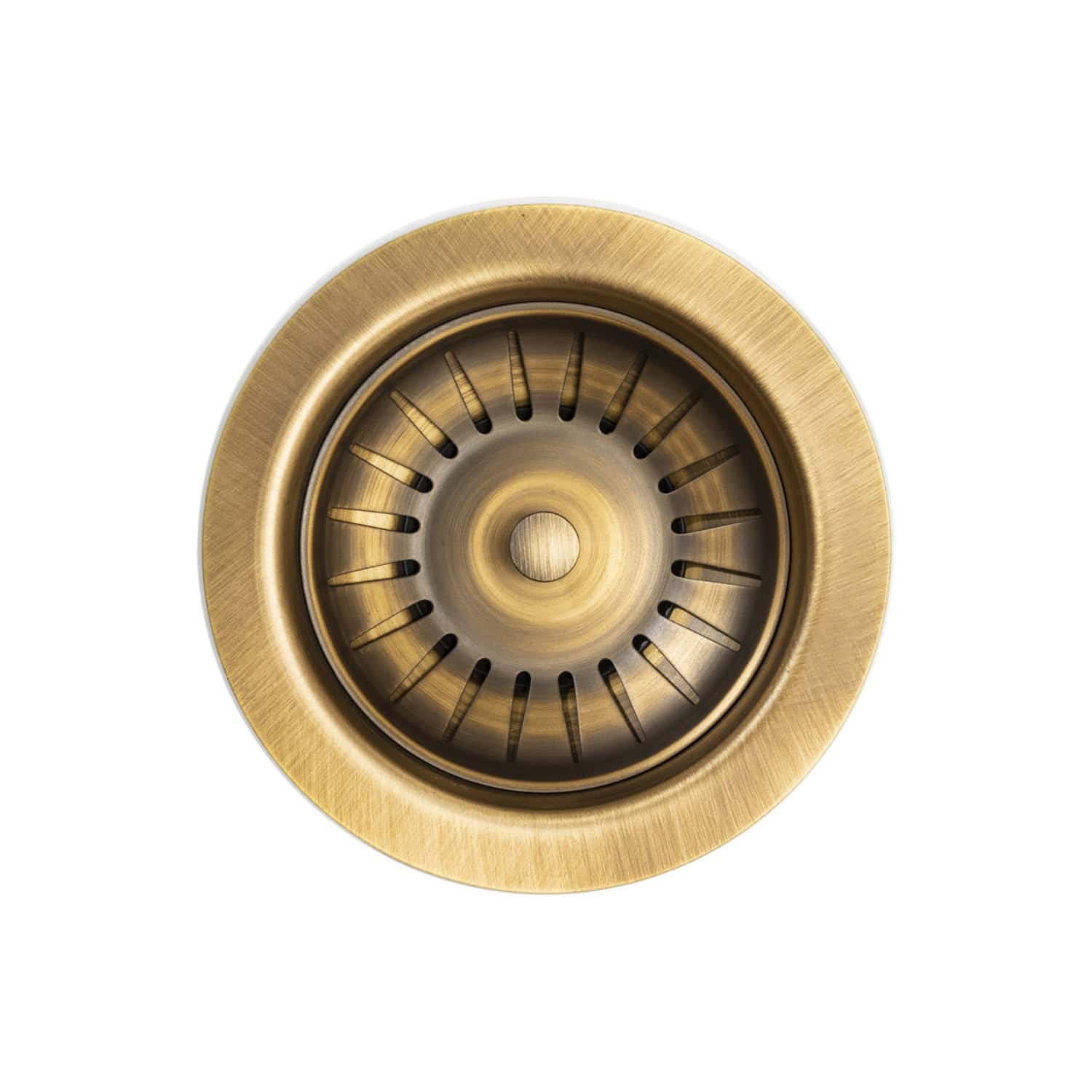 Shower drain with brass finish, designed for modern bathroom plumbing. Durable and stylish gold-coloured drain cover suitable for various bathroom sink and shower installations.