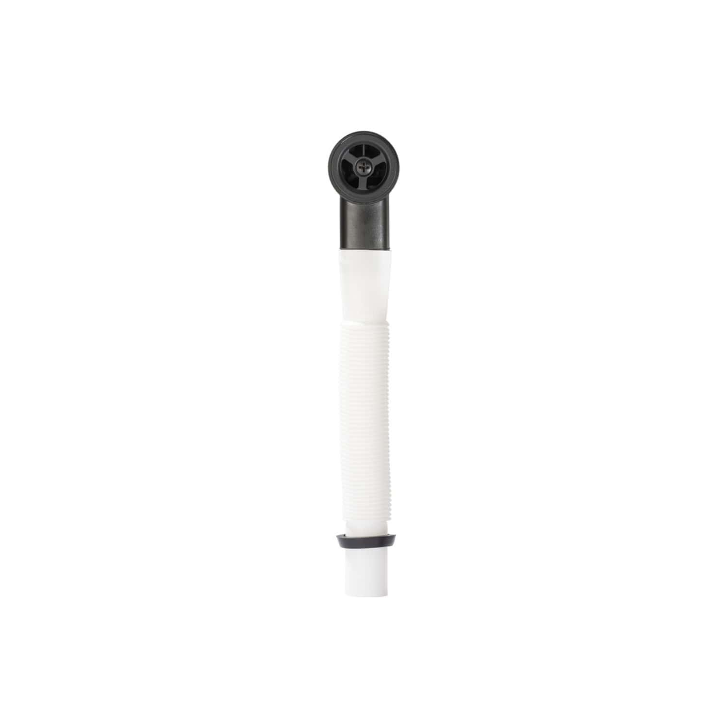 Flexible toilet fill valve with black and white components, designed for efficient water flow regulation in modern bathroom systems. Fits standard toilet tanks and easy to install.