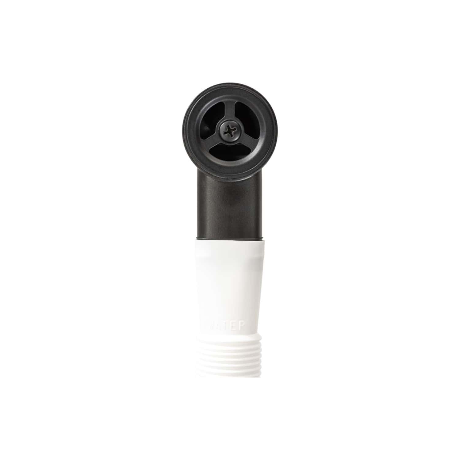Black and white bubly bathtub drain stopper with a circular design and adjustable screw mechanism. Perfect for modern bathroom fittings and ensuring a watertight seal in bathtubs.