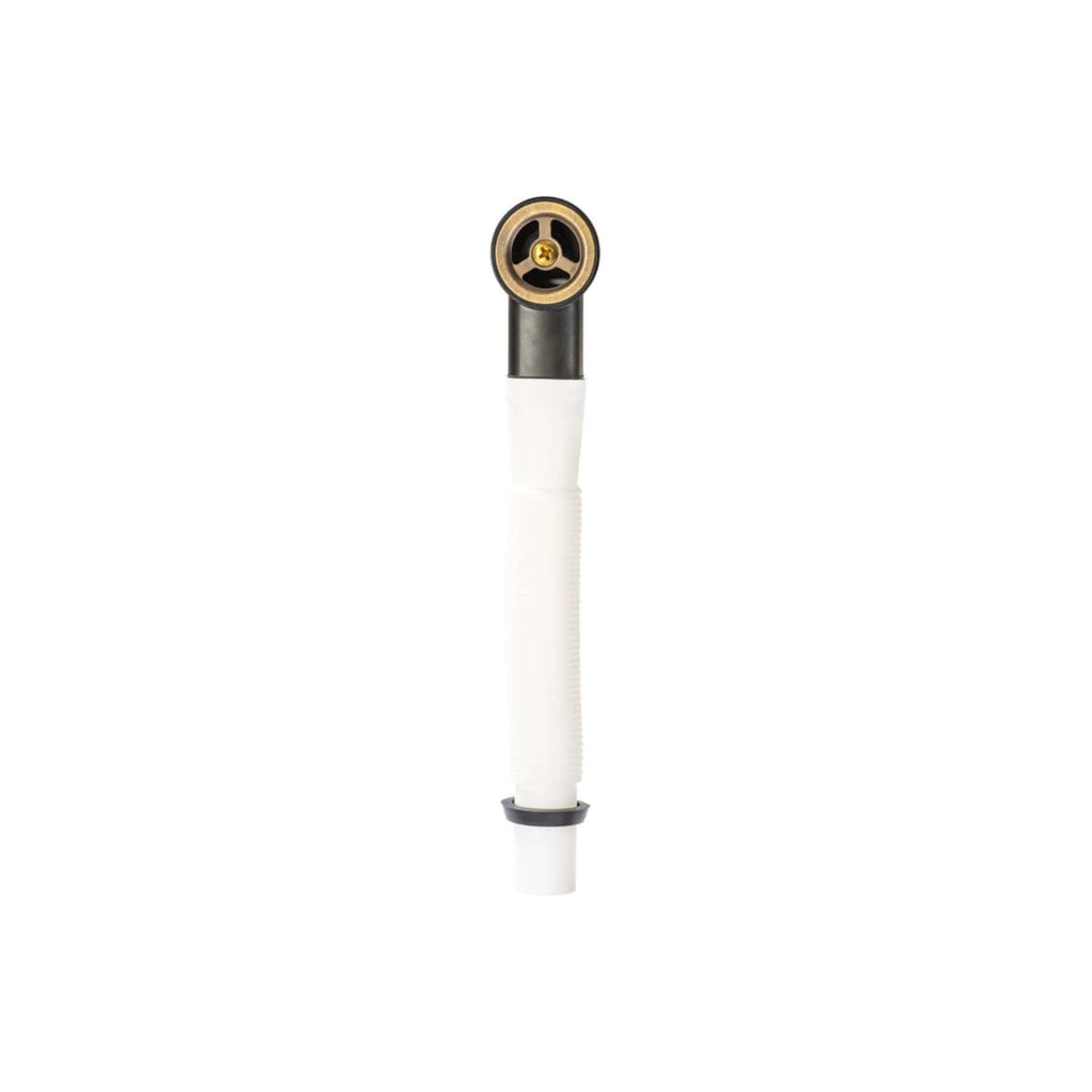 Flexible toilet fill valve with black and white components, ideal for bathroom plumbing systems. Durable and easy to install for efficient toilet water flow control.