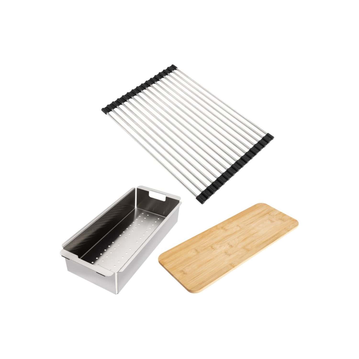 Stainless steel BBQ grill rack with wooden chopping board and storage box, ideal for outdoor cooking and barbecue essentials, durable and easy to clean, perfect for BBQ parties.